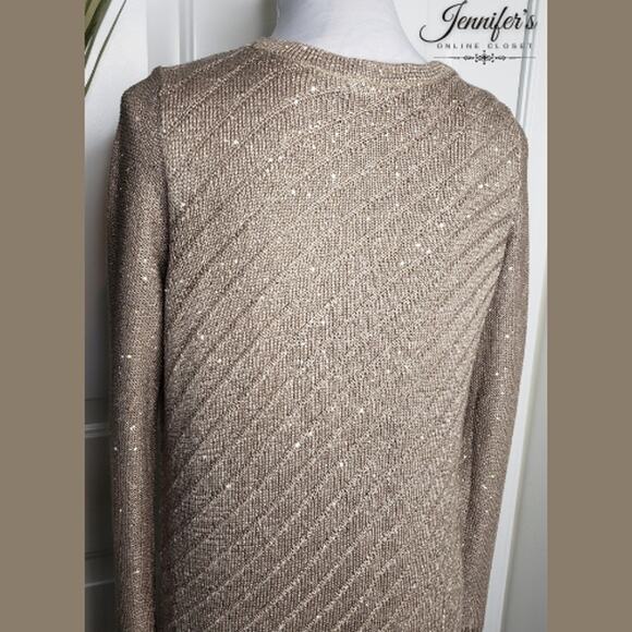 3/$25 Apt. 9 Women's Tan Asymmetrical Sequin Scoop Neck Long Sleeve Sweater - Picture 7 of 10